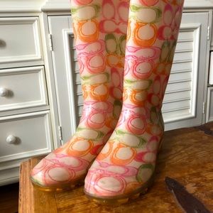 Coach rain boots pink orange and green size 9.5 womens